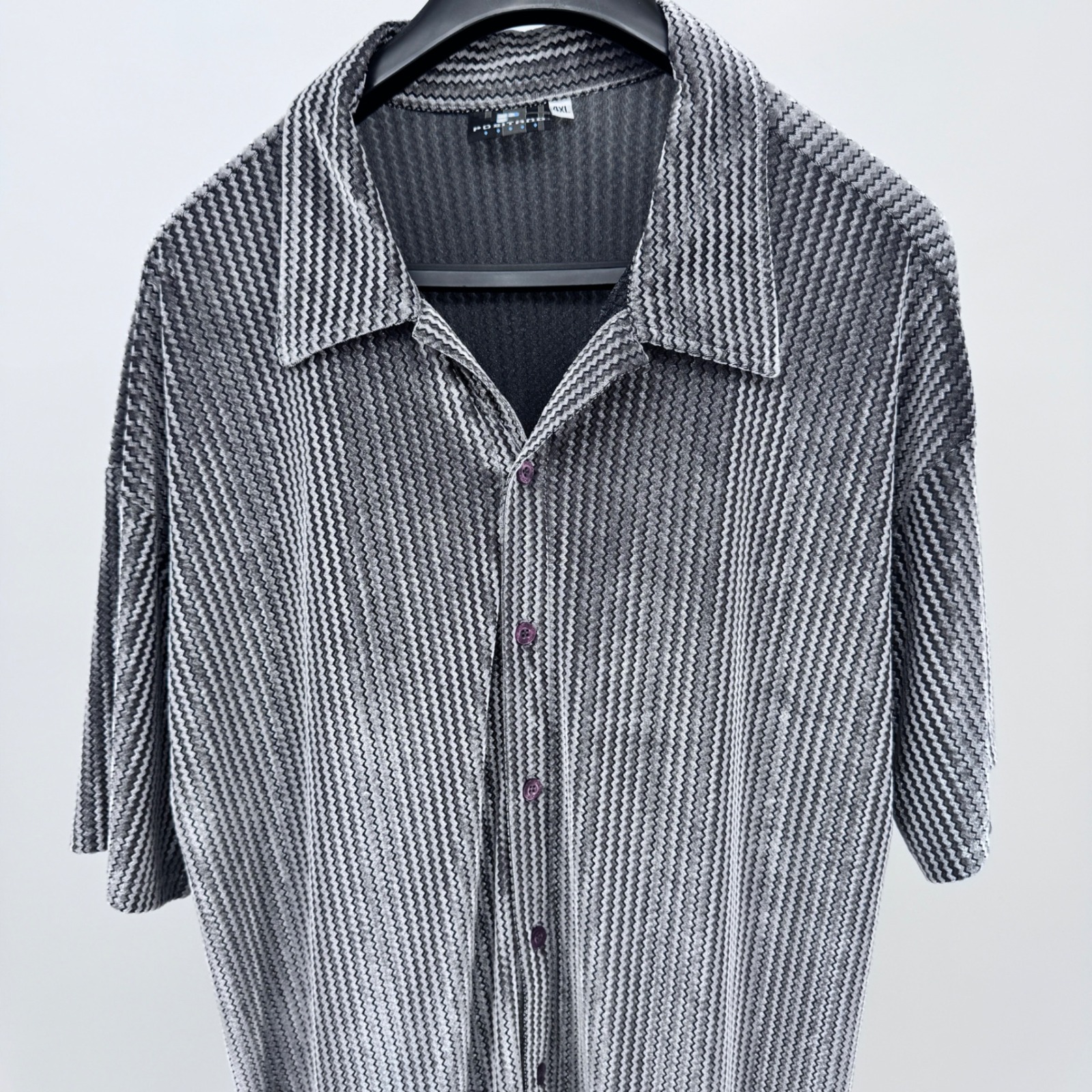 Vtg Positano Mens Iridescent Velvet Geometric Button Up Shirt Made In Usa 4xl — image 3 of 8